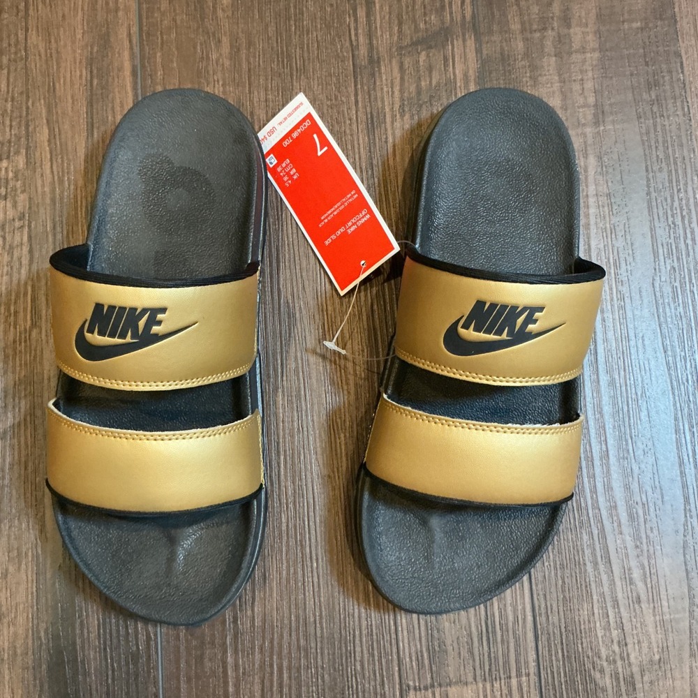 Nike Offcourt Duo Slide Metallic Gold Black Sandals DC0496-700 Sz 7 Women's New